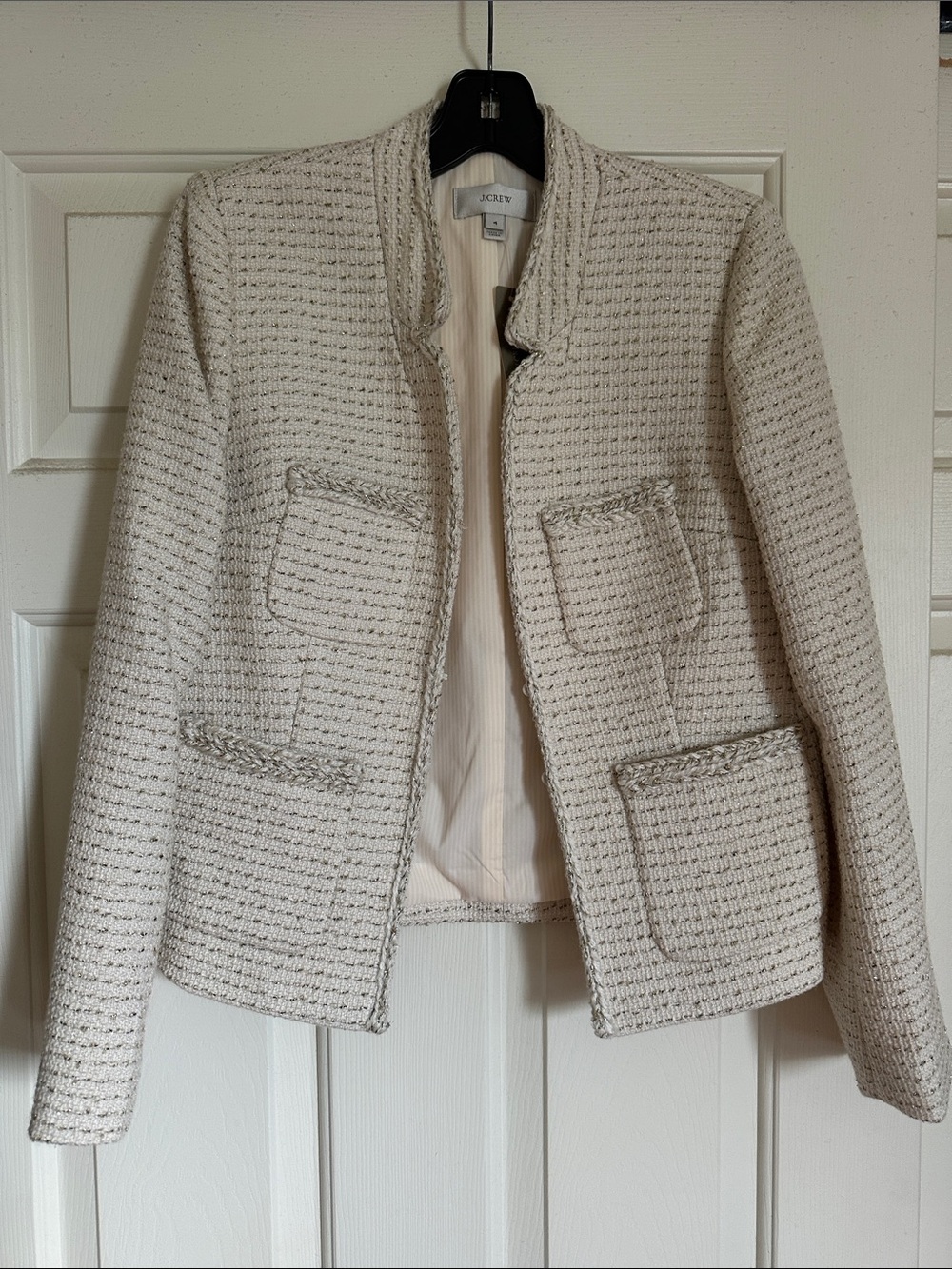 NWT J. Crew Cream Tweed Collarless Jacket - Size 4
